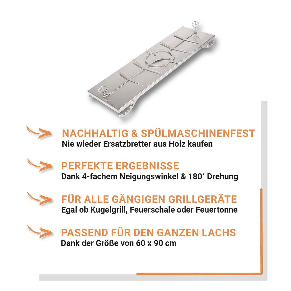Die Highlights des Flammlachsbrettes aus Edelstahl